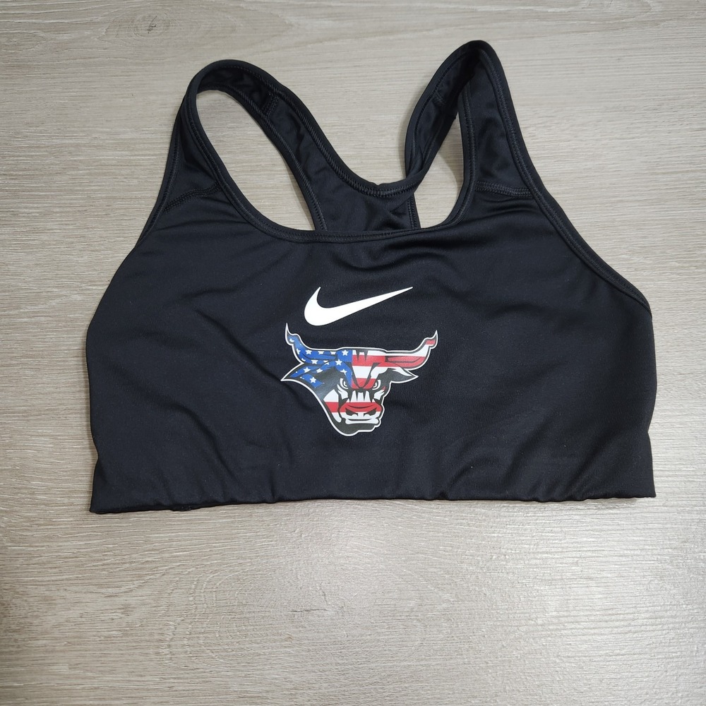 Nike Dri-Fit Sports Bra American Flag Bull Logo,Swoosh Black Women Sz S No Pads